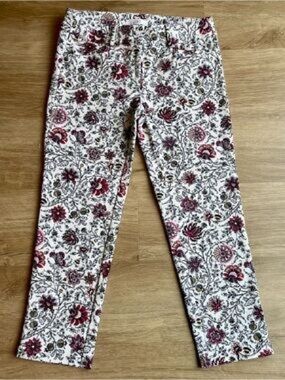 LOFT Floral Print Capris in Cream and Burgundy